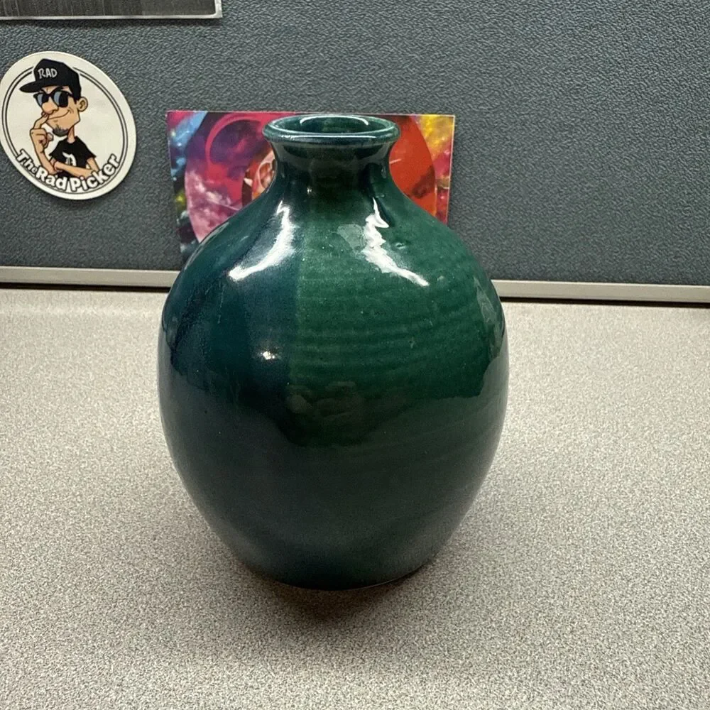 MCM Style Drip Glaze Bud Vase Ceramic Art Pottery Turquoise Blue Green 5 IN 1994